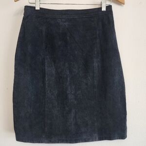 Cayenne Leather Black Suede Pencil Skirt Vintage Size 12 (Fit Size 10)